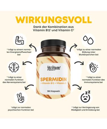 3mg Spermidine Capsules with Vitamin C & B12 - 180 Capsules for 6 Months Supply | Alternative to Spermidine Powder - Buy Online on GoSupps.com