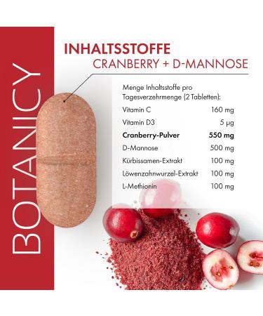 Botanicy Cranberry + D-Mannose Tablets - Supports Bladder & Urinary Health - 180 Count with Pacran Powder Vitamin C D3 Pumpkin Seeds & Dandelion Root - Buy Online on GoSupps.com