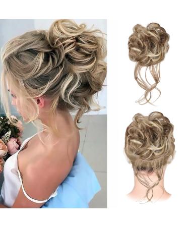 Messy Bun Hair Piece 1Pc Tousled Updo Hair Bun Extension Ponytail Hair Scrunchies with Elastic Hair Band Hairpiece Synthetic Hair for Women Light Blonde mix Brown