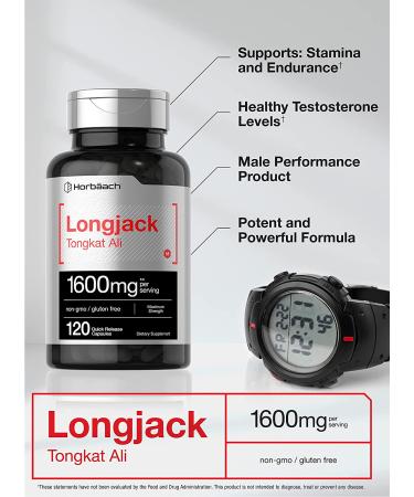 Longjack Tongkat Ali 1600 mg | 120 Capsules | Longifolia Root Extract Powder | Testosterone Formula | Non-GMO  Gluten Free | by Horbaach - Buy Online on GoSupps.com