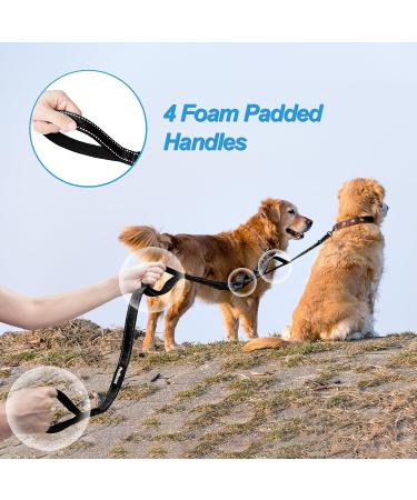 PetBonus Double Dog Lead - Adjustable & Reflective No Tangle Training Lead for Medium/Large Dogs - 4 Padded Handles - Ideal for Walking 2 Dogs - Black - Buy Online on GoSupps.com