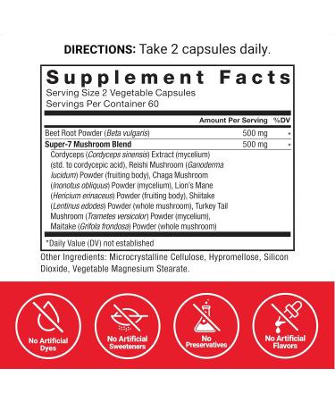 Force Factor Beetroot + Mushrooms Supplement for Great Health Beet Root Capsules with 7 Functional Mushrooms Lion s Mane Cordyceps & More Soy Free Non-GMO 120 Capsules - Buy Online on GoSupps.com