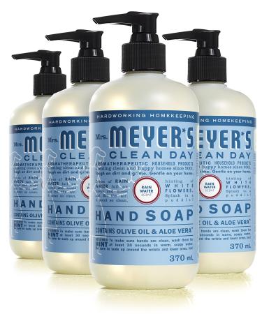 Mrs. Meyer's Clean Day Liquid Hand Soap Rain Water Cruelty Free & Biodegradable Hand Wash Formula Made with Essential Oils 370 ml Bottles 4 Pack