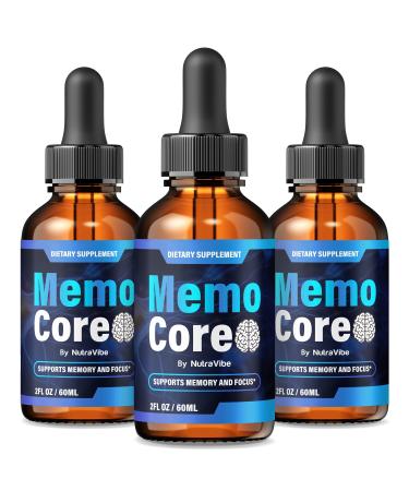 (3 Pack) Memo Core Memo Core Drops Memory Support with Natural Liquid Blend in a Convenient Dropper | Daily MemoCore Vitamins for Focus Clarity & Sharpness | Easy-to-Use Dropper (90 Servings)