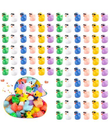 Movstriker 100Pcs Tiny Ducks Mini Resin Ducks with Sunglasses Cute Realistic Mini Rubber Ducks Miniature Ornaments Dollhouse Accessories for Handwork Aquarium DIY Crafts Garden Decorations Sunglasses-6 Color
