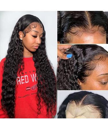 ISEE Hair 26 Inch Transparent Water Wave Lace Front Wig Human Hair 150% Density Brazilian Deep Curly 13x4 Closure - Natural Black for Black Women - Buy Online on GoSupps.com