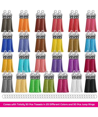 Paxcoo Leather Tassel Keychain Charms Bulk - 50pcs with Jump Rings for Bracelets | Acrylic Key Chain Blanks and Craft Supplies 38mm - Buy Online on GoSupps.com