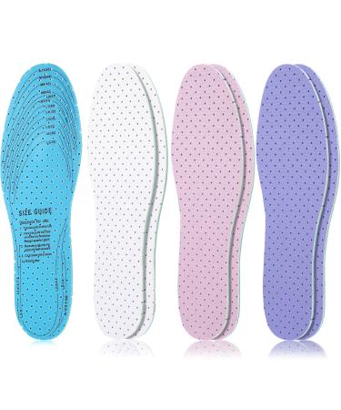 3 Pairs Breathable Shoe Insoles Inserts Ultra-Soft Cushioning Walking Comfort Insoles Double-Layer Latex Foam Perforated Insoles Replacement Insoles for Men 7-11 Woman 2-8 (White, Pink, Purple)
