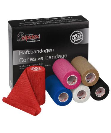Alpidex 6 rolls adhesive tape 10 cm x 4.5 m bandage self -adhesive elastic pet bandages fixing band sport vet wrap tape self -adhering bandage material horses dog humans color: colorful