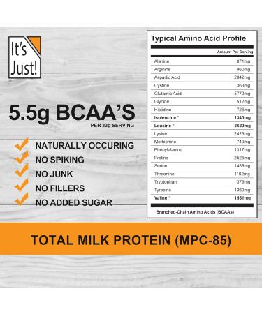 It's Just! - Total Milk Protein Concentrate Powder Naturally 80% Casein / 20% Whey rBSH/RBST Hormone Free No Added Sugar MPC-85 (1 Pound Unflavored) Unflavored 1 Pound (Pack of 1) - Buy Online on GoSupps.com