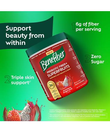 Benefiber Prebiotic Fiber + Superfruits Dietary Supplement Strawberry Dragon Fruit Flavor 8.8 oz (250g) - Buy Online on GoSupps.com