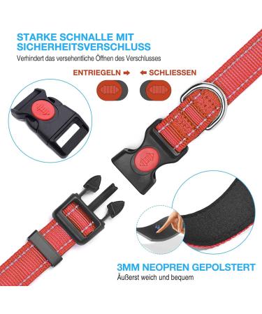 Haapaw Reflective Dog Collar - Soft Neoprene Padded & Breathable Nylon for Small/Medium Dogs - XS (1-Pack) - Red - Buy Online on GoSupps.com