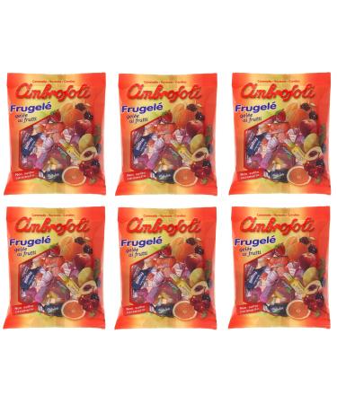 Ambrosoli Frugelé Fruit Jellies in Strawberry, Lemon, Orange, Black Cherry, Peach and Blackberry Flavours 130g (Pack of 6)