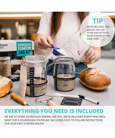 Sourdough Starter Jar Kit - 2-Pack 34 oz. Glass Jars for Wide Mouth Dough Crock | SDJ-2 - Buy Online on GoSupps.com
