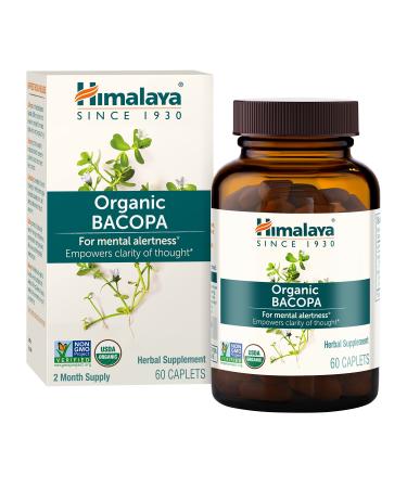 Himalaya Organic Bacopa/Brahmi, 60 Caplets for Mental Alertness, Cognitive Health & Memory Support, 750mg