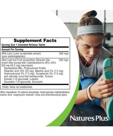 NaturesPlus Herbal Actives ARA Larix Olive Leaf 750mg - 30 Vegan Tablets for Immune Support - Hypoallergenic & Gluten-Free - Buy Online on GoSupps.com