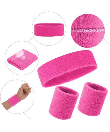 Shop Soft Cotton Piece Sweatband Set | Fitness Headband & Bracelet for Men & Women - Perfect for Running in Pink - Buy Online on GoSupps.com