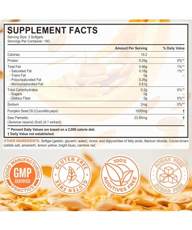 Pumpkin Seed Oil with Saw Palmetto 1000mg per Serving 300 Softgels Cold Pressed Pumpkin Seed Oil Capsules for Hair Prostate Urinary & Bladder Health Non-GMO Gluten-Free Pure & Natural - Buy Online on GoSupps.com