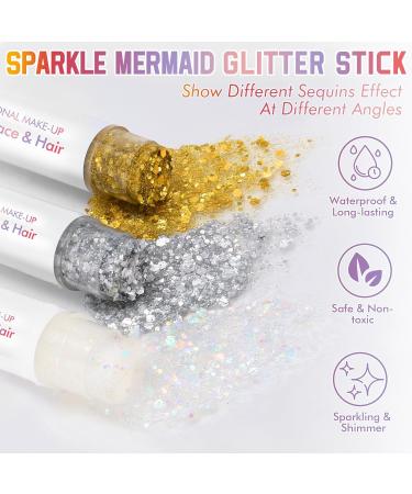  Prreal 3 colors of body glitter mermaid glitter glitter makeup stick shimmering face gel holographic makeup rave outfit face painting accessories - Buy Online on GoSupps.com