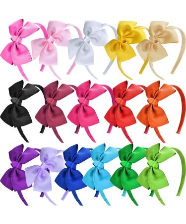 SIQUK 16 Pieces Bow Headband Grosgrain Ribbon Headbands with Bows Headband for Girls  16 Colors(Bonus: 1 Pc Storage Bag)