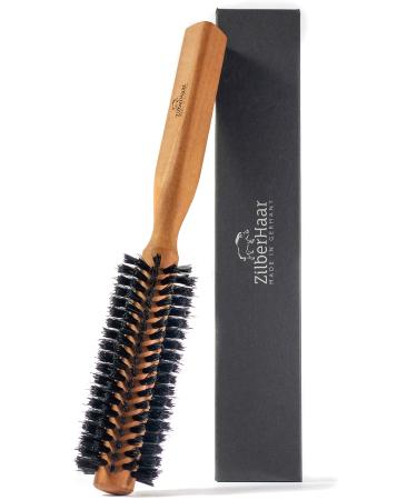 ZilberHaar - Styler Hair and Beard Brush - Round Brush  1.3 Inch Stiff Boar Bristles and 8.5 Inch Pearwood Handle - 222 Plugs of Bristles - Beard Grooming Brush for Men