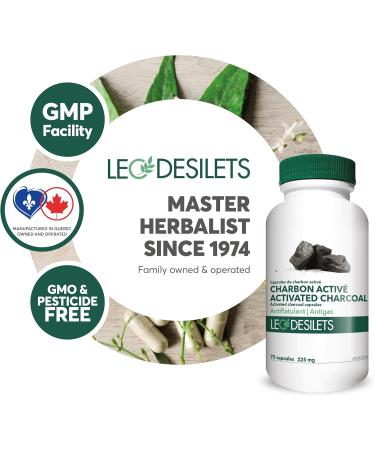 Leo Desilets Activated Charcoal | 225mg of Activated Charcoal per Capsule | Helps Relieve Bloating and Gas Pains | GMO & Pesticide Free | 75 Capsules - Buy Online on GoSupps.com
