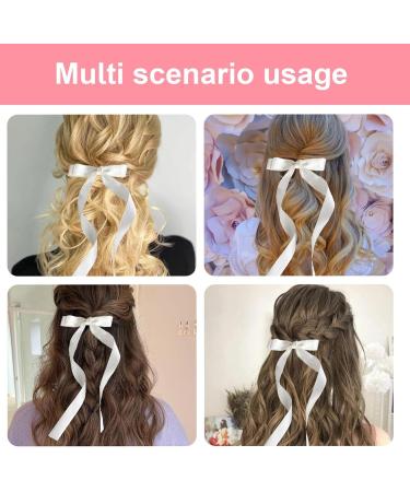 Bow Hair Clips | Silky Satin Hair Bows Hair Clip Ribbon Bow Hair Clips With Long Tail | Hair Bow Barrettes Hair Bow Clips For Women Girls Beige - Buy Online on GoSupps.com
