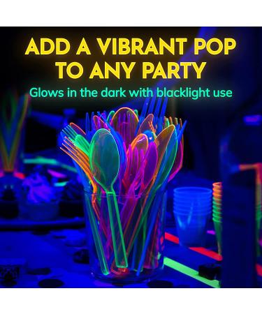 Glow Neon Party Supplies - Serves 32  Hard Plastic Disposable Neon Party Plates  Napkins  Cups Tumblers  Cutlery Forks Knives Spoons  Glow in the Dark Neon Party Fiesta Plates Encanto Birthday Party Complete Party Pack (pl - Buy Online on GoSupps.com