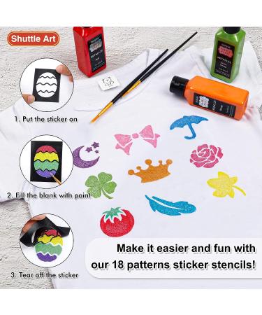 Shuttle Art Metallic Fabric Paint Set - 18 Colors (60ml/2oz) with Brush and Stencils | Permanent Soft Textile Paint for T-shirts, Shoes, Jeans, Bags & DIY Projects | Non-Toxic - Buy Online on GoSupps.com