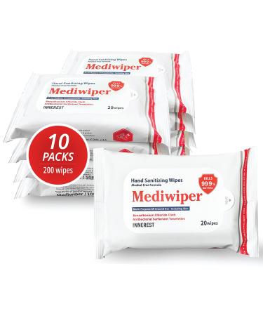 Innerest Mediwiper 200 Wipes Refreshing Wet Wipes Alcohol-Free Hand Wipes Travel Size | Travel Hand Sanitizer Wipes | 20 count, 10 pack