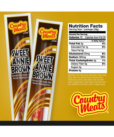 Country Meats Sweet Annie Brown Meat Sticks - 10 Sticks, 0 Trans Fat, Low Carb, High Protein, Keto Snack, Keto Friendly - Buy Online on GoSupps.com
