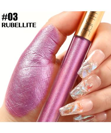 FOCALLURE Metallic Chameleon Liquid Lipstick - Diamond Glitter Lip Gloss - Shimmery Finish - Long-Lasting Intense Pigment - 03 RUBELLITE - Buy Online on GoSupps.com