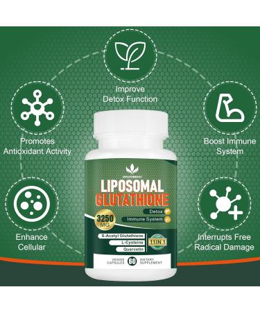 3250 MG Liposomal Glutathione Supplement - Antioxidant with Resveratrol & Quercetin Gluten Free & Non-GMO Boost Immune Health - 60 Capsules - Buy Online on GoSupps.com