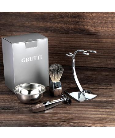 Premium Grutti Raziet Deluxe Chrome Razor & Brush Stand Set - Compatible with Double Edge Blades | International Shipping Available - Buy Online on GoSupps.com