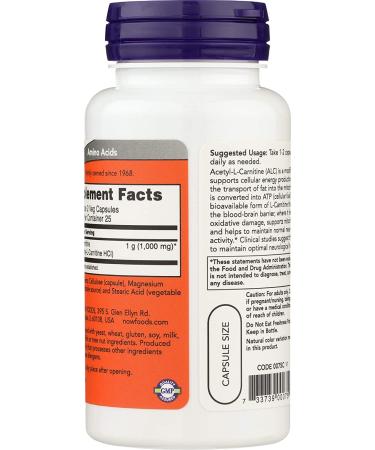 Now Foods Acetyl-L-Carnitine 500 mg - 50 Veg Capsules | Boost Energy & Mental Focus - Buy Online on GoSupps.com