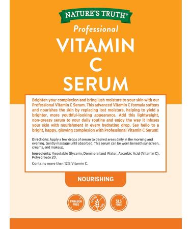 Nourishing 2 oz Vitamin C Serum for Face & Skin by Nature's Truth - Buy Online on GoSupps.com
