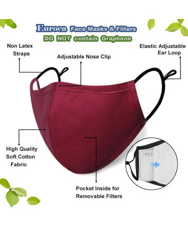Euroca Cloth Face Mask 4 Layer Reusable Washable Adjustable For Adult Mens Womens Teens -4 Filters included Burgundy - Buy Online on GoSupps.com