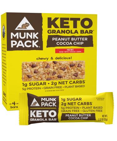 Munk Pack Keto Granola Bar | Peanut Butter Cocoa Chip | 4 Bars | Low Carb Keto Snack for Kids & Adults | Chewy Bar, No Added Sugar Treat | Keto Breakfast Food | Low Sugar, Low Carb, Plant Based Peanut Butter Cocoa Chip 1