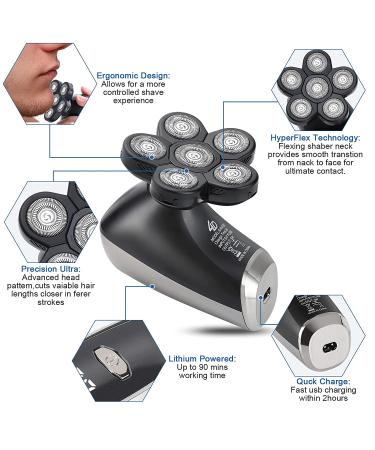 Electric Razor Head Shaver Men - 6 in 1 Multifunction USB Rechargeable Bald Head Shaver, Waterproof Hair Clipper & Beard Trimmer Kit in Black - Buy Online on GoSupps.com