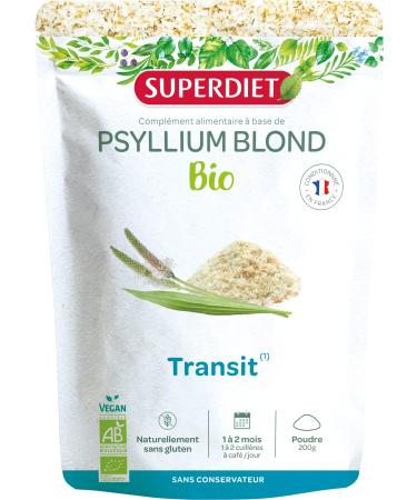 Superdiet - Organic PSYllium - Natural Transit Digestive Wellness - Made in France - Resealable Paper Bag - 200 g