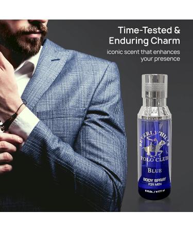 Beverly Hills Polo Club Body Spray for Men - BHPC Blue - Notes of Lavender & Sandalwood - Fresh Oceanic Long Lasting Cologne Scents - Ideal Gift for Him 6oz - Buy Online on GoSupps.com