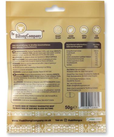 BBQ Sliced Biltong 5 x 50g (250g) Natural Spicy Beef Biltong by The Biltong Company High in Protein & Keto Diet-Approved Lean Biltong Spiced Meat Snack Like Jerky BBQ Flavour 50 g (Pack of 5) - Buy Online on GoSupps.com