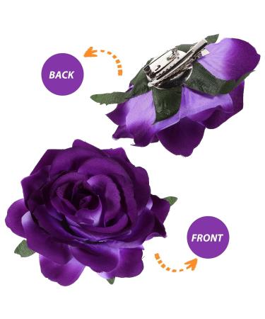 Purple Rose Hair Clip - Artificial Floral Hairpin & Brooch for Women | Wedding Hair Accessories & Flamenco Dancer Style - Buy Online on GoSupps.com