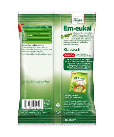 Buy EM-eukal Coughing Candy Classic - Sugar-Free & Lactose-Free Lollipops with Eucalyptus Oil & Menthol - Large 10x75g Pack | International Shipping - Buy Online on GoSupps.com