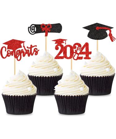 Cyodoos 2023 Graduation Cupcake Toppers 2023 Graduation Cap Diploma Congrats Cupcake Picks 2023 Graduation Congratulation Theme Party Cake Decorations Supplies - Red Black Glitter Um-20-410-fp2 - Buy Online on GoSupps.com