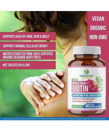 Organic Whole Food Biotin Supplement for Hair, Skin, and Nails - 60 Vegan Capsules by SolaGarden Naturals - Buy Online on GoSupps.com