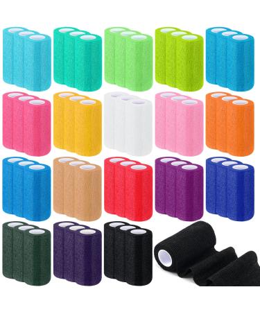 TrelaCo 54 Rolls Self Adhesive Bandage Wrap Bulk 4" x 5" Yard Breathable Cohesive Bandage Wrap Self Adherent Cohesive Bandage Tape for Sports Injuries First Aid Tape Vet Wrap for Petss (18 Colors)