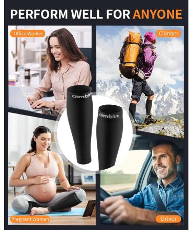 CAMBIVO Calf Compression Sleeves - 2 Pairs for Men & Women | Shin Splints & Calf Support | Compression Leg Socks for Running, Sports, Flight, Hiking, Cycling | S-M Pure Black - Buy Online on GoSupps.com
