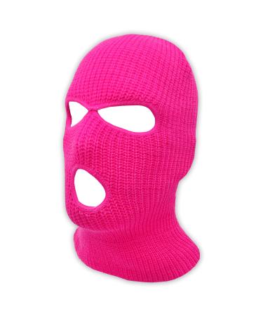 3 Hole Knitted Full Face Ski Mask Winter Balaclava Face Cover for Outdoor Sports Hot Pink