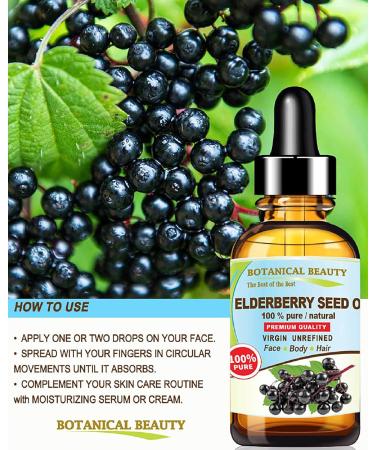 Belgian Elderberry Seed Oil - 100% Pure Cold Pressed Carrier Oil for Face Skin Hair & Nails - Anti-Aging by Botanical Beauty | 1 Fl. Oz - Buy Online on GoSupps.com